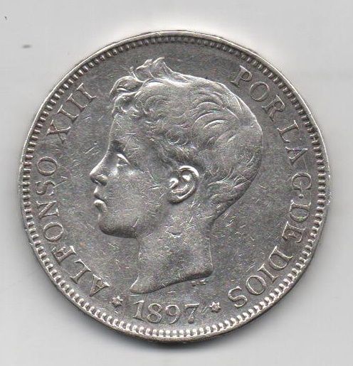 ALFONSO XIII DEL AÑO 1897*97 DE 5 PESETAS